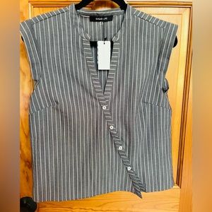 SUGAR + LIPS gray and white diagonal buttondown  shirt. NWT